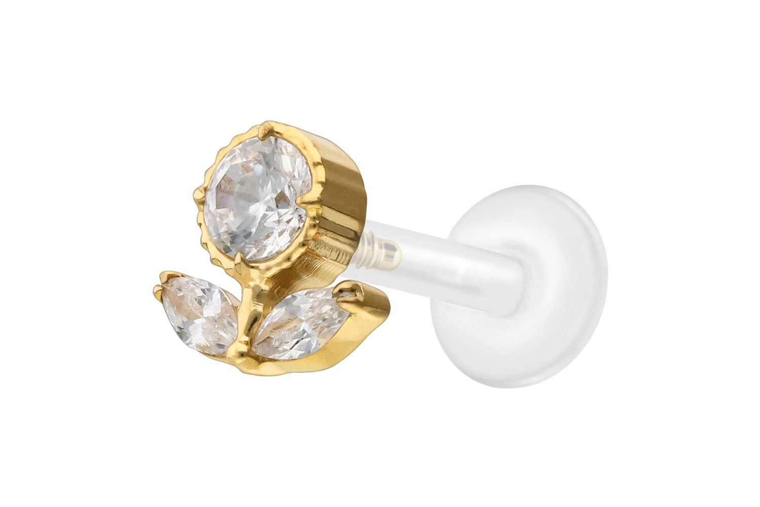 PTFE Labret Piercing mit Innengewinde + Titan-Aufsatz KRISTALLBLUME